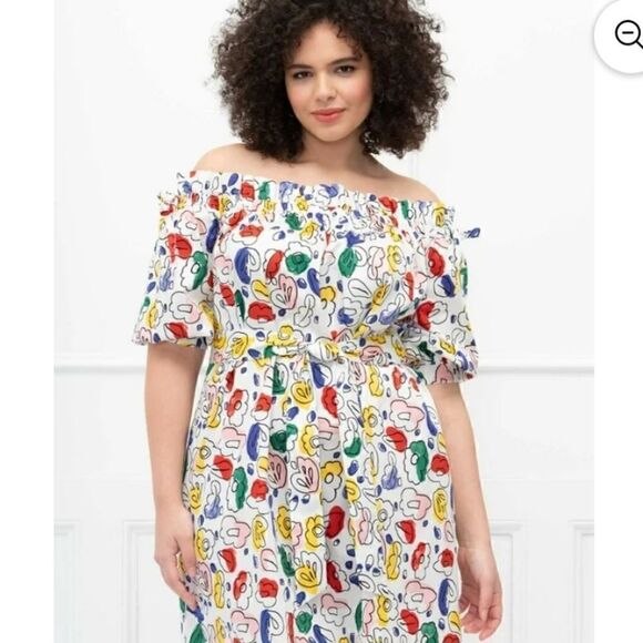 ELOQUII Floral Print Off-The-Shoulder Trapeze Dress - Picture 2 of 8